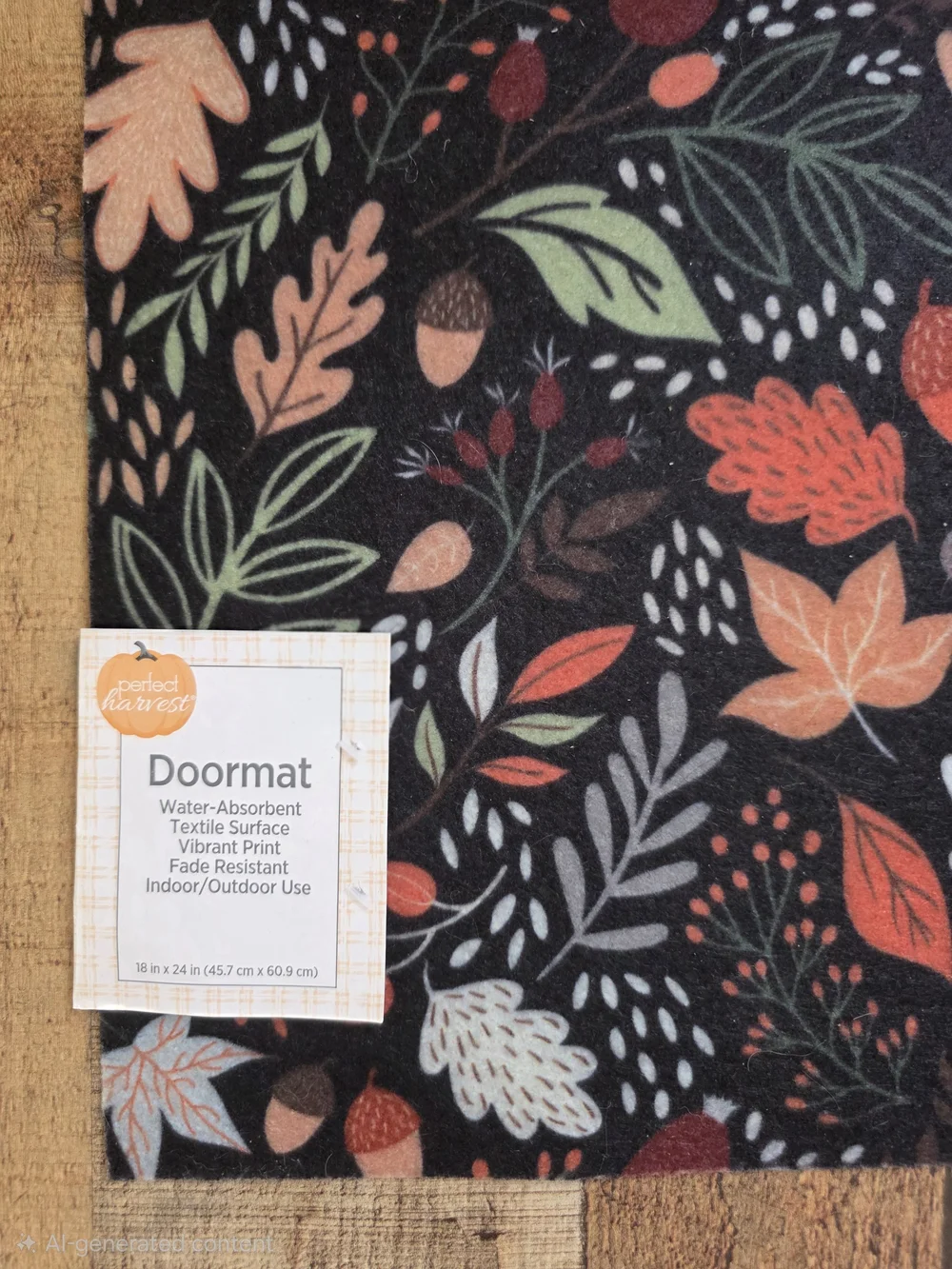 Hello Fall Doormat - Black with Colorful Autumn Leaves Acorns